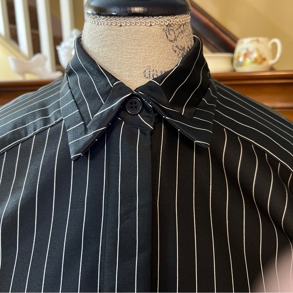 Laurel by Escada NWT 100% Silk Black Shirt with White Stripes. - Picture 3 of 11